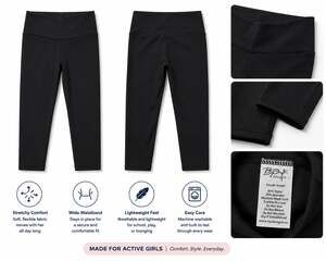 BP Designs Youth Girls Black Activewear Capri Leggings